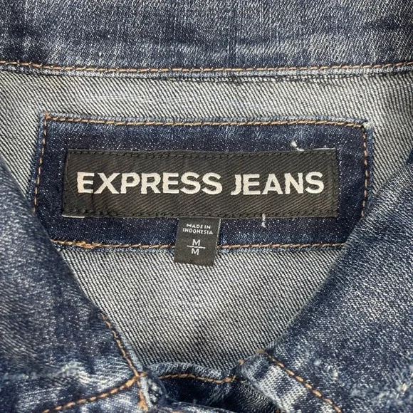 Express Blue Denim Jacket Metallic Silver Sleeves Womens Medium - Picture 3 of 7
